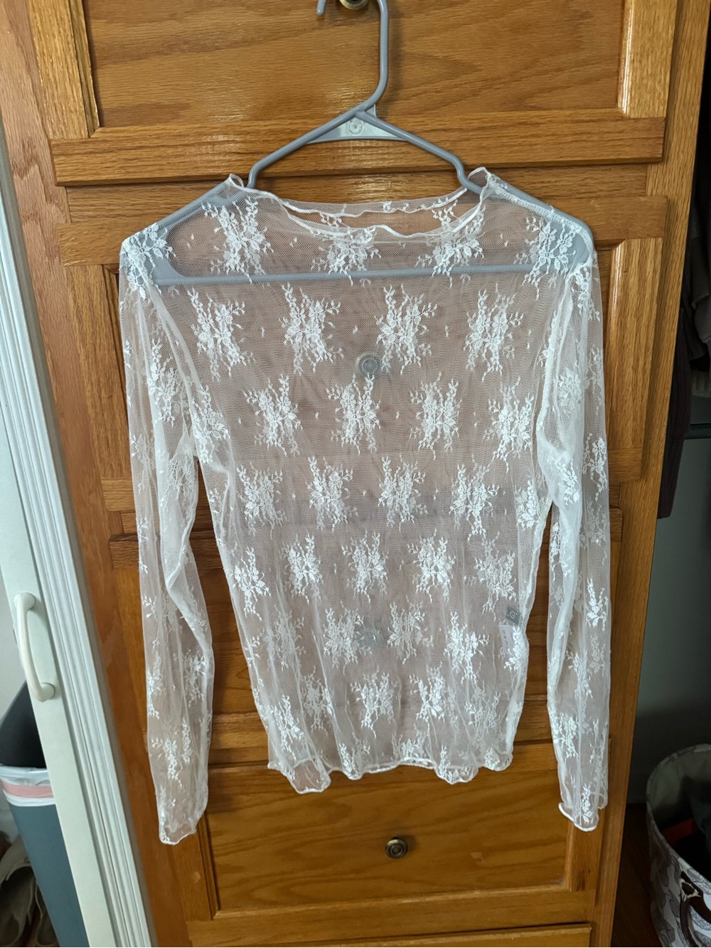 Sheer White Lace Long-Sleeve Top